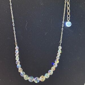 Vintage 1980’s Givenchy France Crystal AB Silver Plated Necklace 18”